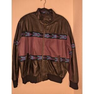 VTG Adler Retro Genuine Leather Moto Bomber Purple Men L